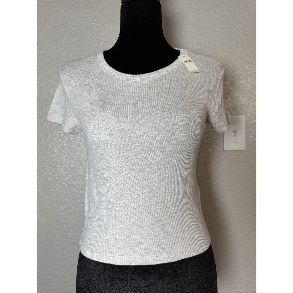 Aerie Ribbed Crew Neck Short Sleeve T Shirt Women's Size XS Gray Textured Soft
